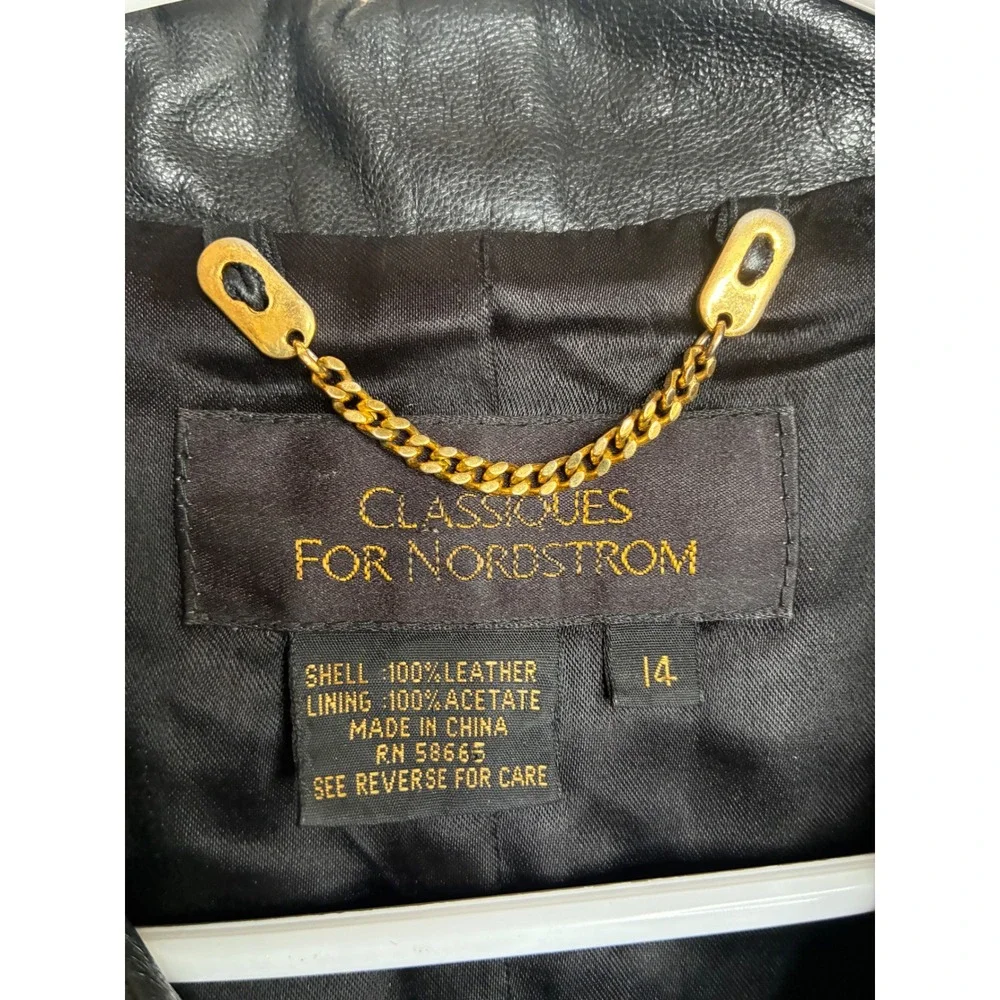 Classiques for Nordstrom Black Leather Vest Zip Front Gold Hardware Size 14